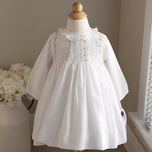 White Smocked Dress Long Sleeve Bullion Roses Sarah Louise England Boutique NWT